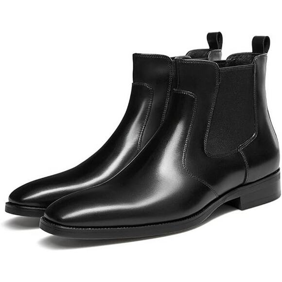 Mens Dress Boots Leather Chelsea Boots. Black, Size 8 main image 5